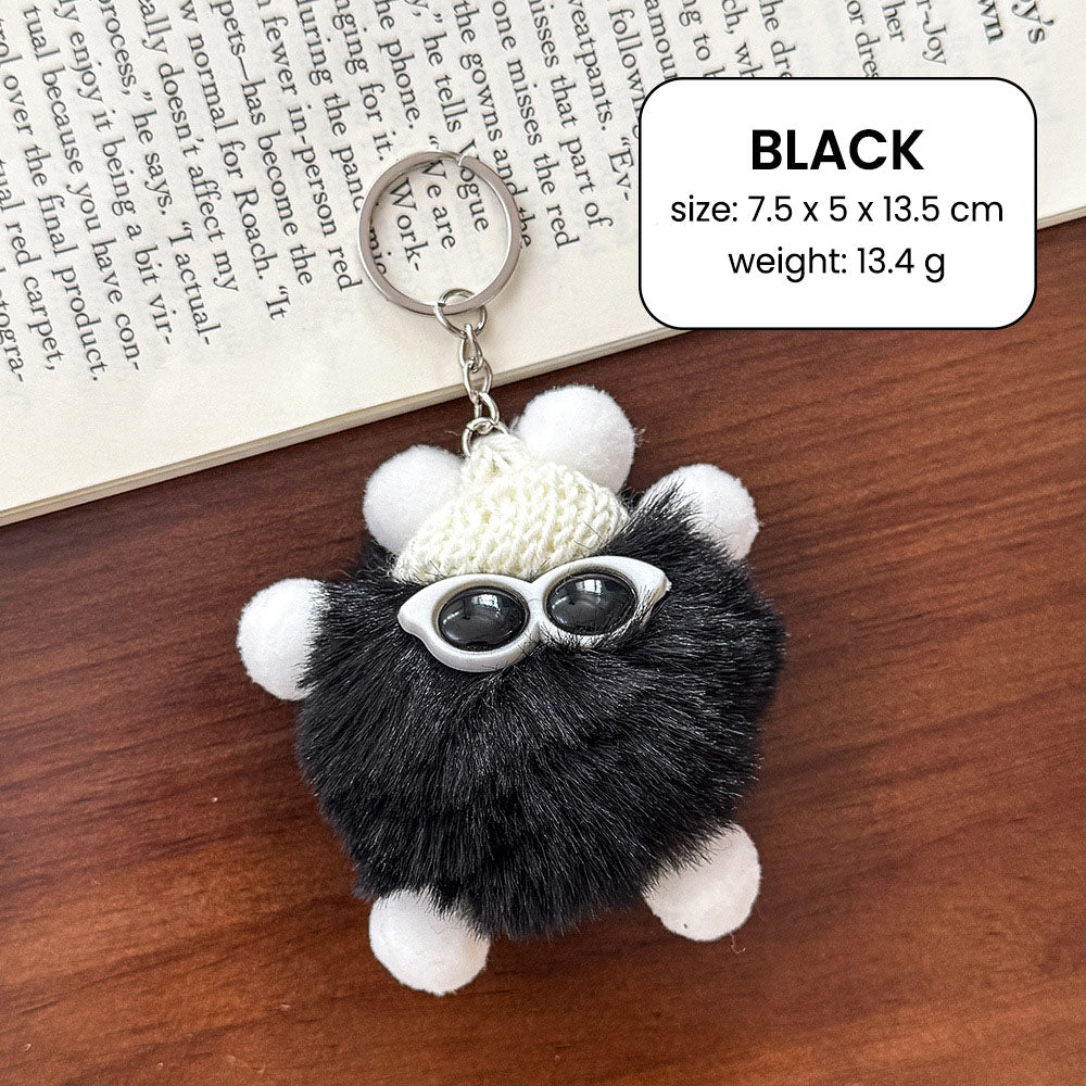 Gantungan Kunci Tas Fluffy Lucu Kurcaci Kacamata Pom Pom Bulu Topi Rajut Pluffy Bag Keychain MCE1628