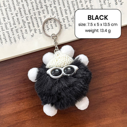 Gantungan Kunci Tas Fluffy Lucu Kurcaci Kacamata Pom Pom Bulu Topi Rajut Pluffy Bag Keychain MCE1628