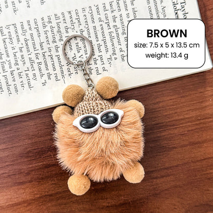 Gantungan Kunci Tas Fluffy Lucu Kurcaci Kacamata Pom Pom Bulu Topi Rajut Pluffy Bag Keychain MCE1628