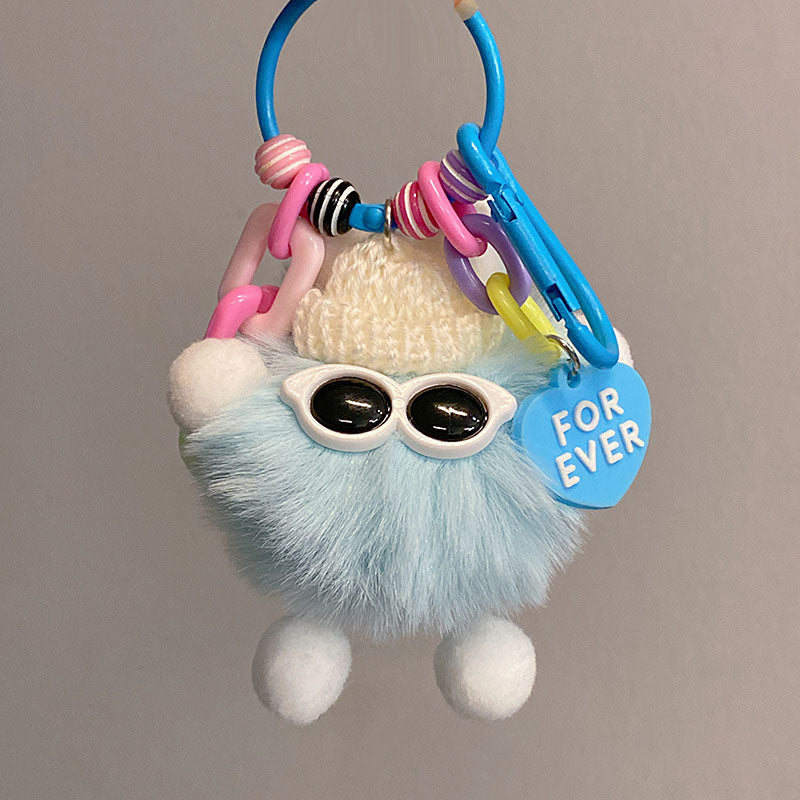 Gantungan Kunci Tas Fluffy Lucu Kurcaci Kacamata Pom Pom Bulu Topi Rajut Pluffy Bag Keychain MCE1628