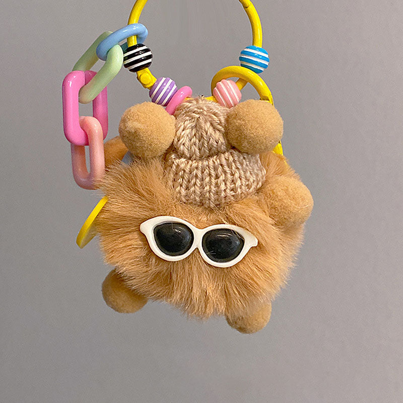 Gantungan Kunci Tas Fluffy Lucu Kurcaci Kacamata Pom Pom Bulu Topi Rajut Pluffy Bag Keychain MCE1628