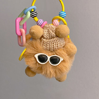 Gantungan Kunci Tas Fluffy Lucu Kurcaci Kacamata Pom Pom Bulu Topi Rajut Pluffy Bag Keychain MCE1628