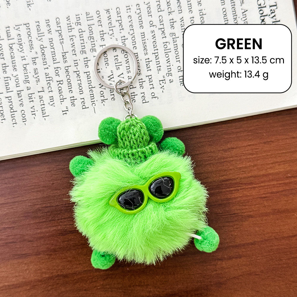 Gantungan Kunci Tas Fluffy Lucu Kurcaci Kacamata Pom Pom Bulu Topi Rajut Pluffy Bag Keychain MCE1628
