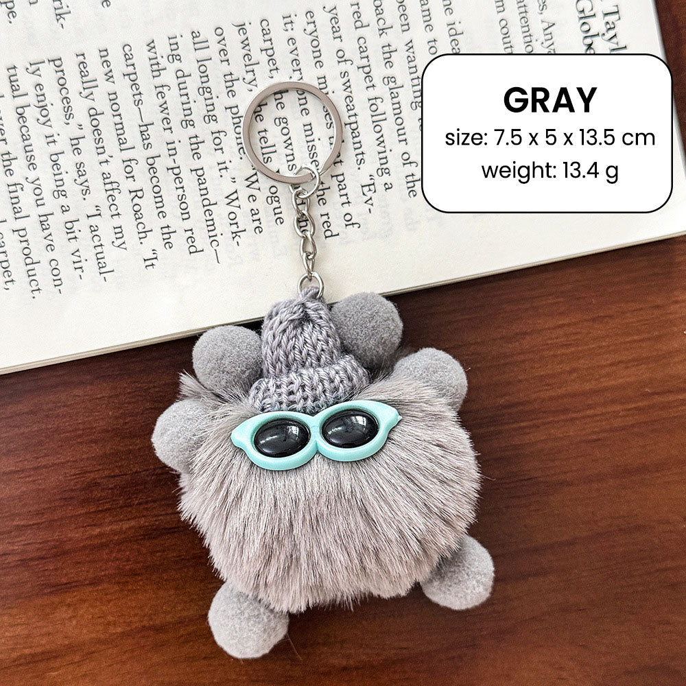 Gantungan Kunci Tas Fluffy Lucu Kurcaci Kacamata Pom Pom Bulu Topi Rajut Pluffy Bag Keychain MCE1628