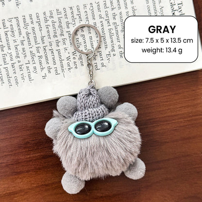 Gantungan Kunci Tas Fluffy Lucu Kurcaci Kacamata Pom Pom Bulu Topi Rajut Pluffy Bag Keychain MCE1628
