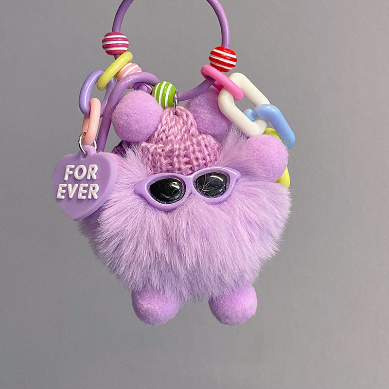 Gantungan Kunci Tas Fluffy Lucu Kurcaci Kacamata Pom Pom Bulu Topi Rajut Pluffy Bag Keychain MCE1628
