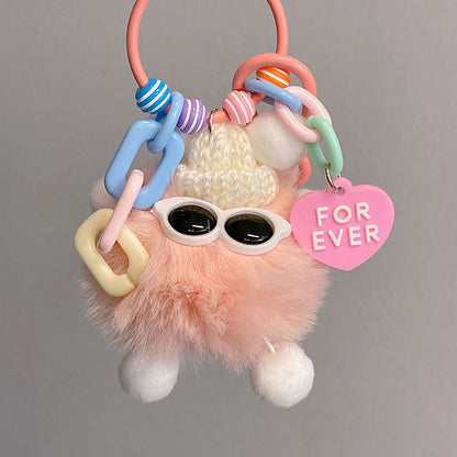 Gantungan Kunci Tas Fluffy Lucu Kurcaci Kacamata Pom Pom Bulu Topi Rajut Pluffy Bag Keychain MCE1628