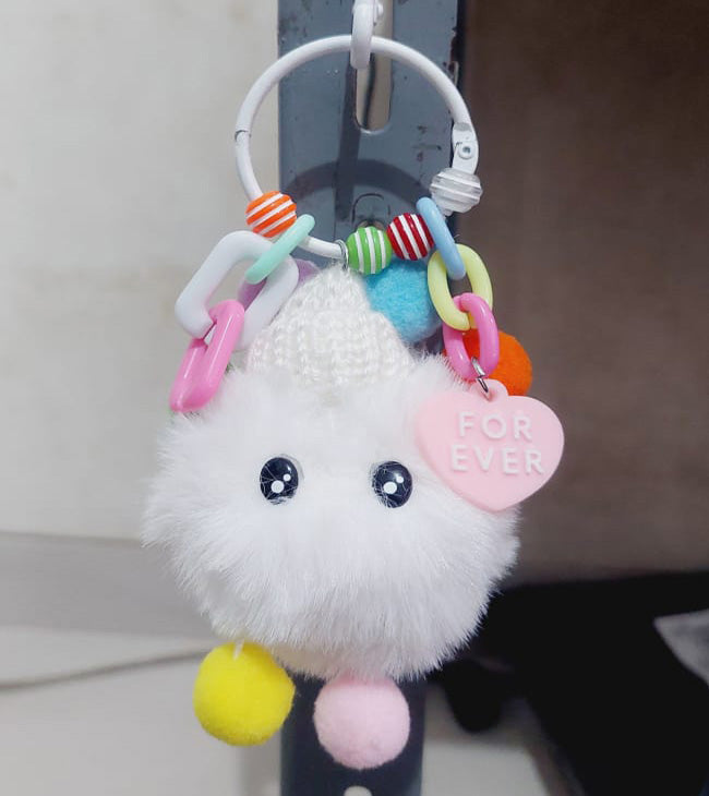 Gantungan Kunci Tas Fluffy Lucu Kurcaci Kacamata Pom Pom Bulu Topi Rajut Pluffy Bag Keychain MCE1628