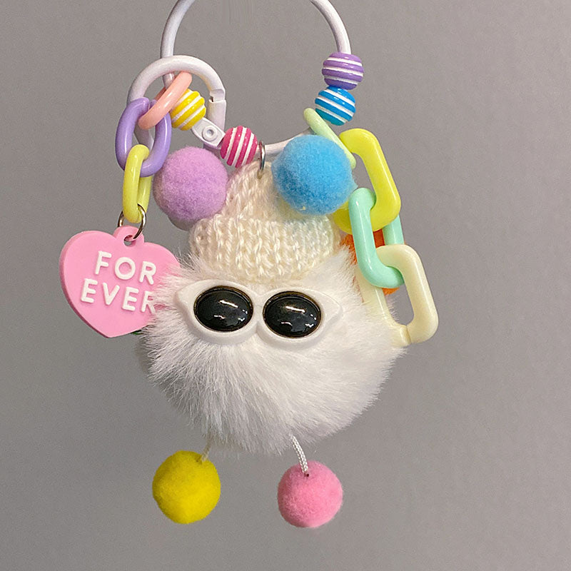 Gantungan Kunci Tas Fluffy Lucu Kurcaci Kacamata Pom Pom Bulu Topi Rajut Pluffy Bag Keychain MCE1628