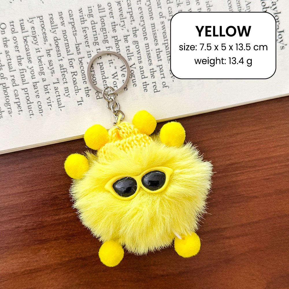 Gantungan Kunci Tas Fluffy Lucu Kurcaci Kacamata Pom Pom Bulu Topi Rajut Pluffy Bag Keychain MCE1628