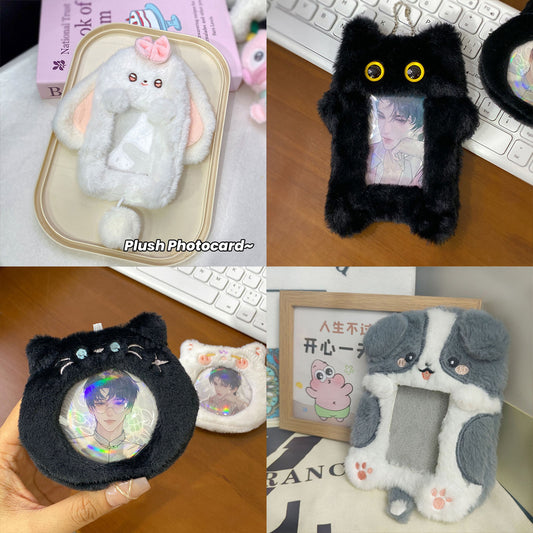 Plush Photocard Case Photo Card Holder Boneka Gantungan Kunci ID Card Keychain Hewan Lucu Kucing