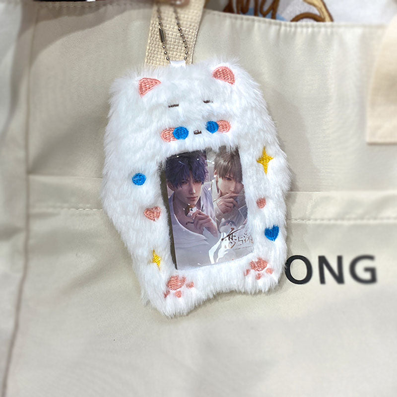 Plush Photocard Case Photo Card Holder Boneka Gantungan Kunci ID Card Keychain Hewan Lucu Kucing