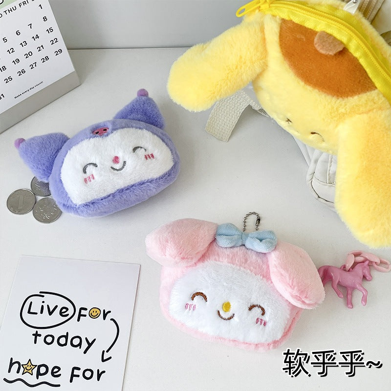 Dompet Koin Gantungan Kunci Bulu Boneka Sanrio Melody Cinnamoroll Kuromi Pouch MCEB4237