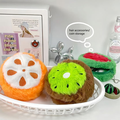 Dompet Koin Bulu Buah Fluffy Semangka Strawberry Kiwi Resleting Pouch Lucu MCEB4303