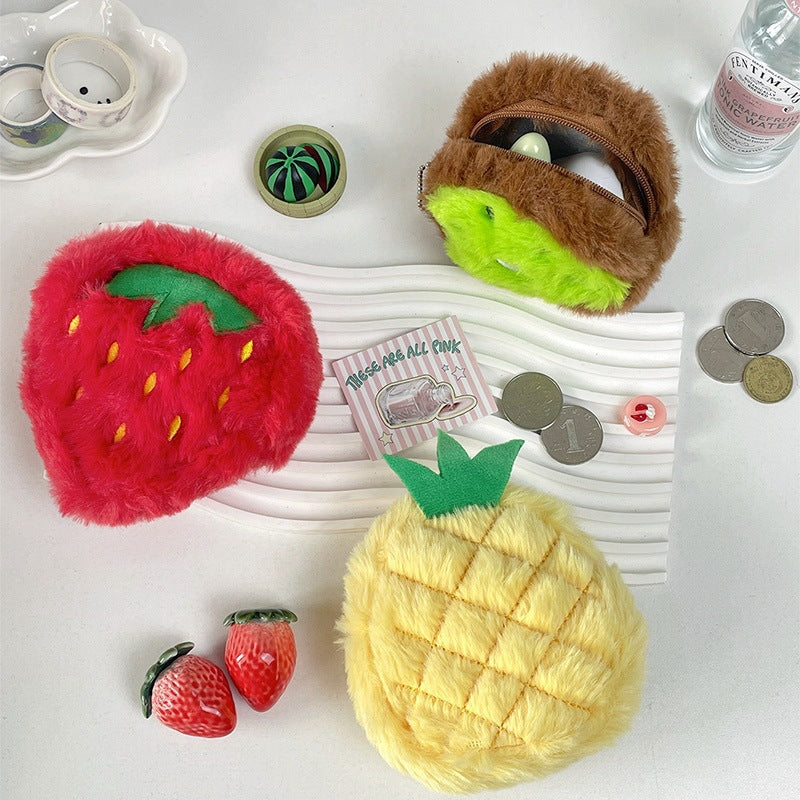 Dompet Koin Bulu Buah Fluffy Semangka Strawberry Kiwi Resleting Pouch Lucu MCEB4303