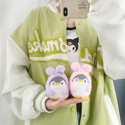 Gantungan Kunci Boneka Penguin Kostum Kelinci Lucu Bulu Halus