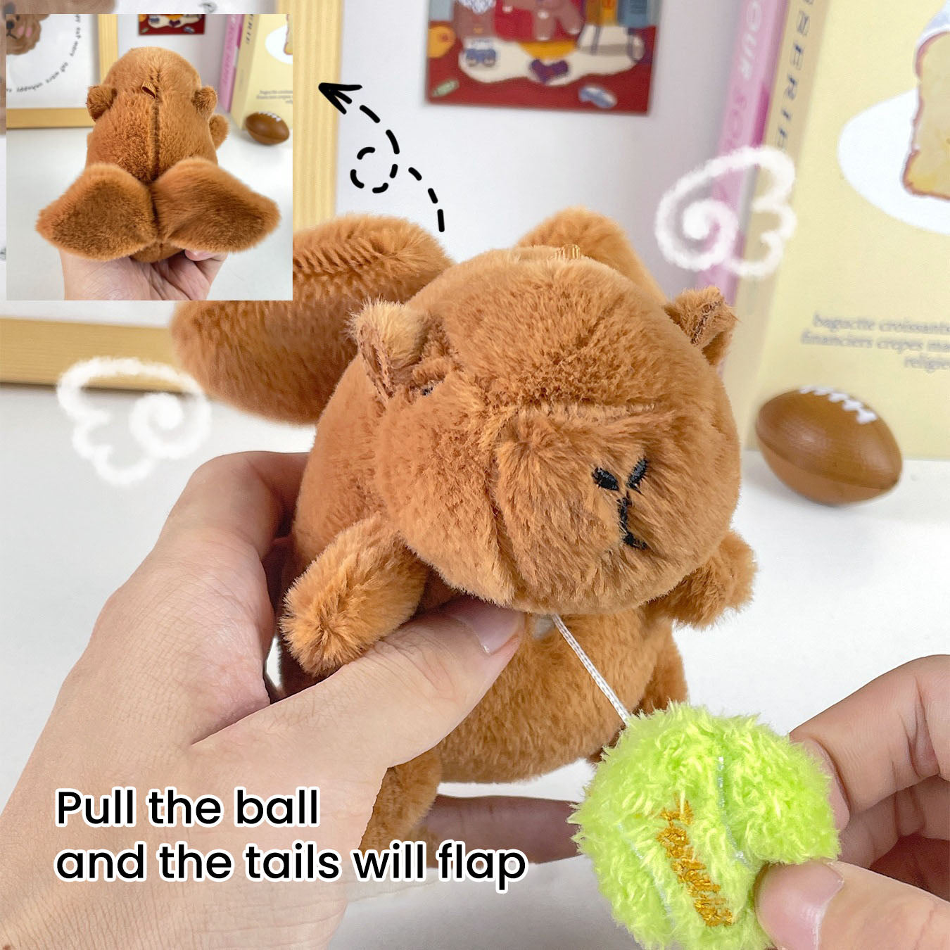 Gantungan Kunci Boneka Capybara Tarik Bola Ekor Berputar Kepak Sayap Keychain MCEW8709