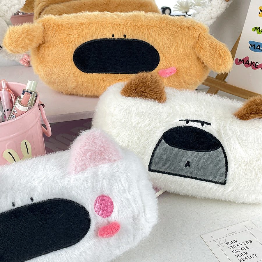 Dompet Tempat Pensil Bulu Boneka Anjing Big Nose Fluffy Pencil Case MCO4571