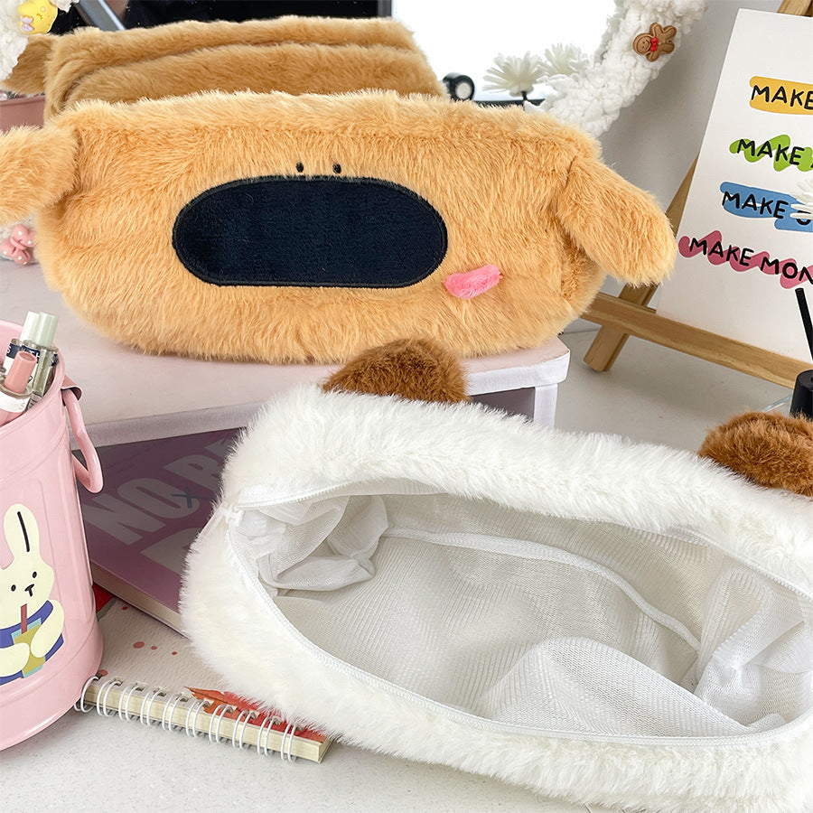 Dompet Tempat Pensil Bulu Boneka Anjing Big Nose Fluffy Pencil Case MCO4571