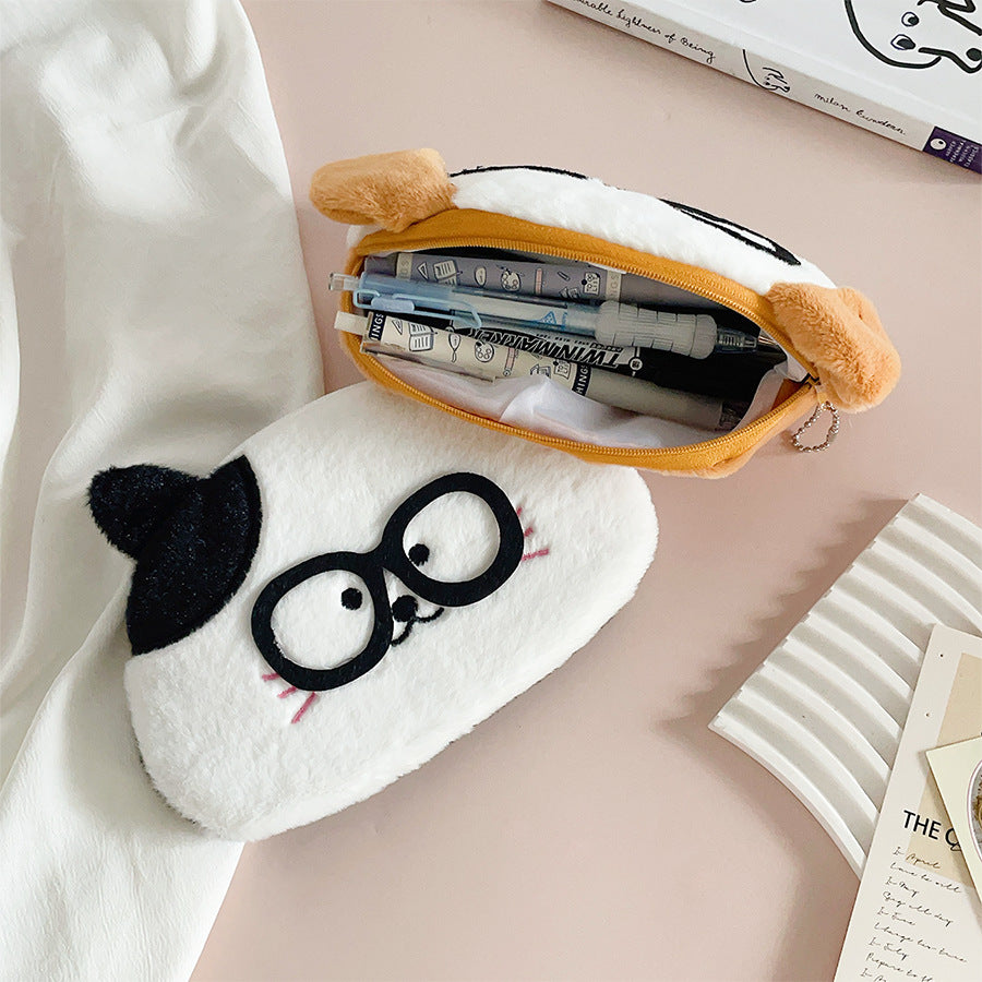 Dompet Tempat Pensil Bulu Boneka Anjing Kucing Kacamata Nerd Cat Dog Pencil Case MCO4795