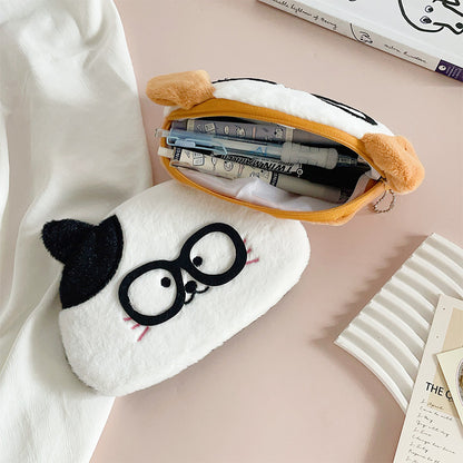 Dompet Tempat Pensil Bulu Boneka Anjing Kucing Kacamata Nerd Cat Dog Pencil Case MCO4795