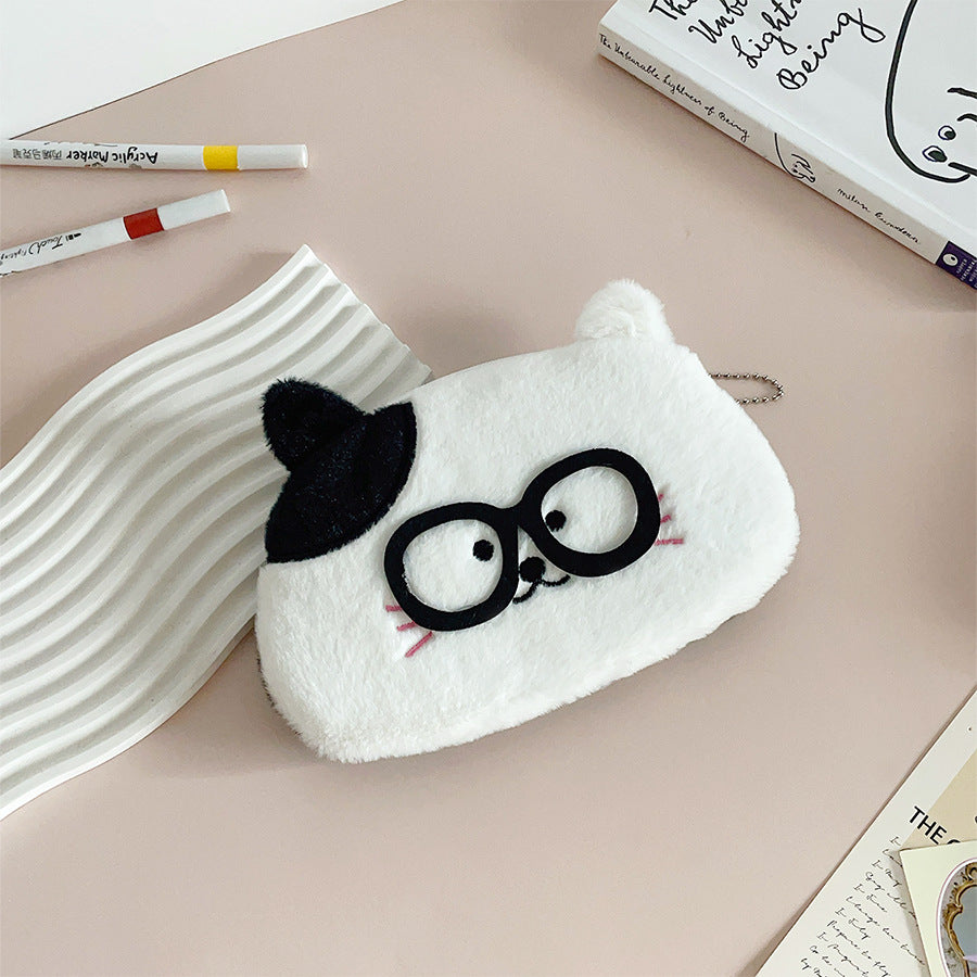 Dompet Tempat Pensil Bulu Boneka Anjing Kucing Kacamata Nerd Cat Dog Pencil Case MCO4795