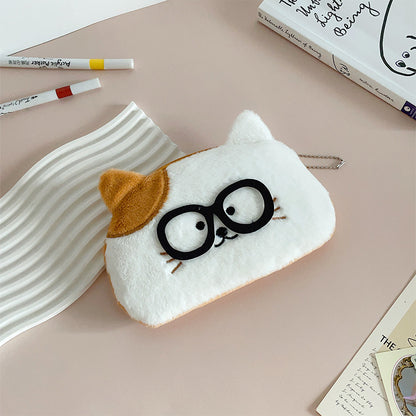 Dompet Tempat Pensil Bulu Boneka Anjing Kucing Kacamata Nerd Cat Dog Pencil Case MCO4795
