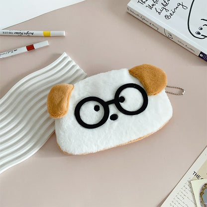 Dompet Tempat Pensil Bulu Boneka Anjing Kucing Kacamata Nerd Cat Dog Pencil Case MCO4795
