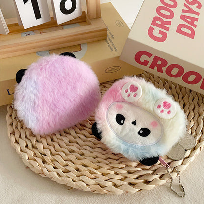 Gantungan Dompet Koin Cosmetic Pouch Bulu Boneka Panda Rainbow MCO4823