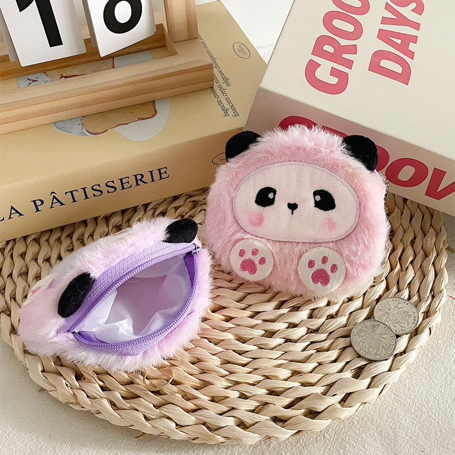 Gantungan Dompet Koin Cosmetic Pouch Bulu Boneka Panda Rainbow MCO4823