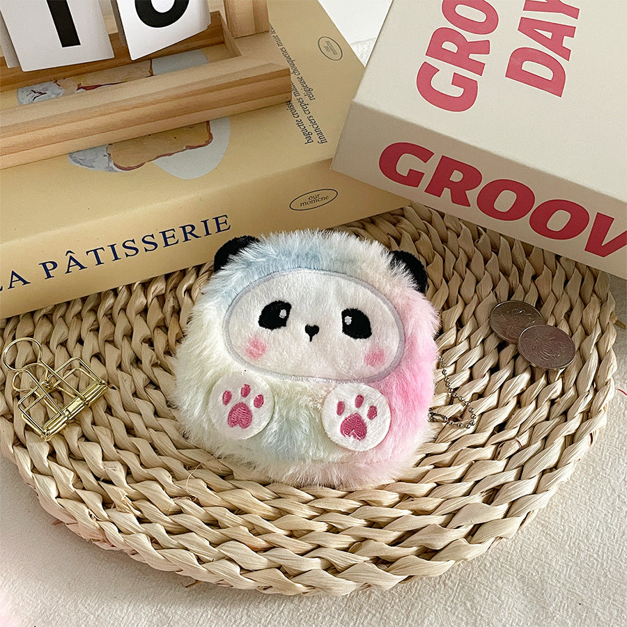 Gantungan Dompet Koin Cosmetic Pouch Bulu Boneka Panda Rainbow MCO4823