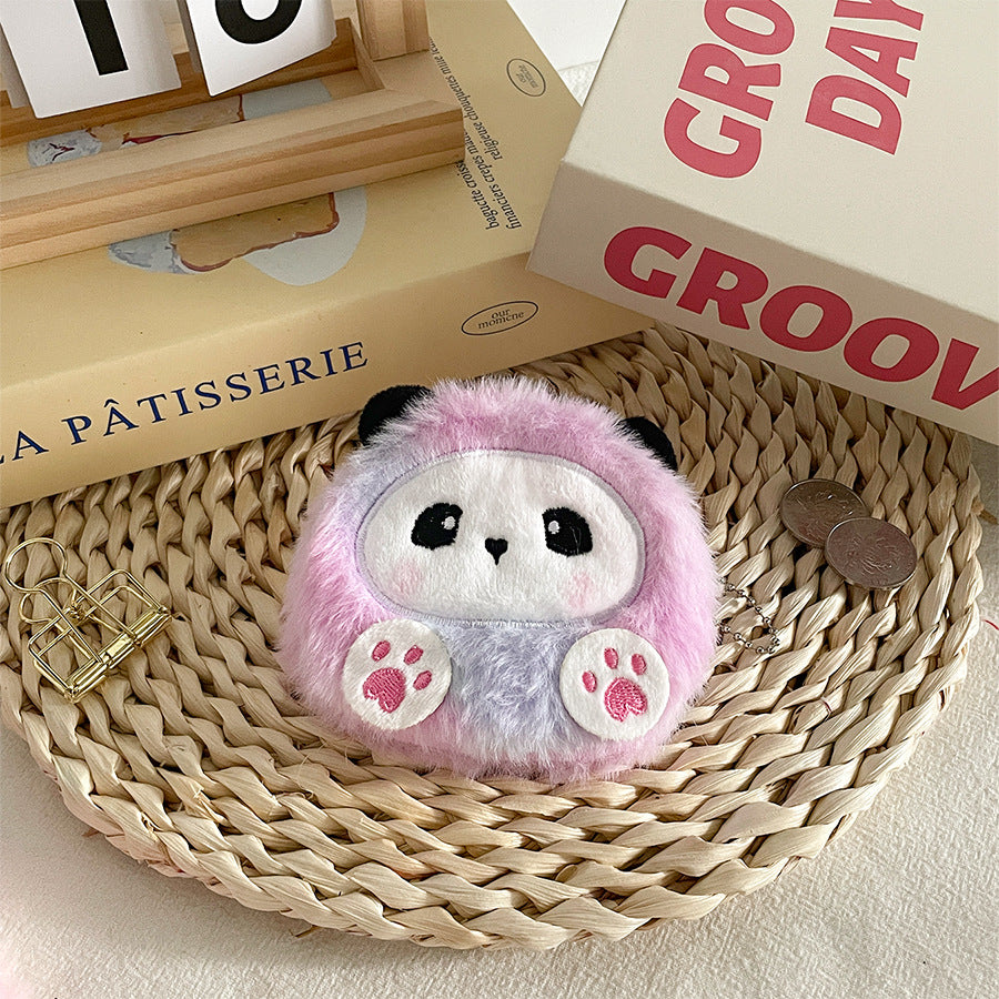 Gantungan Dompet Koin Cosmetic Pouch Bulu Boneka Panda Rainbow MCO4823