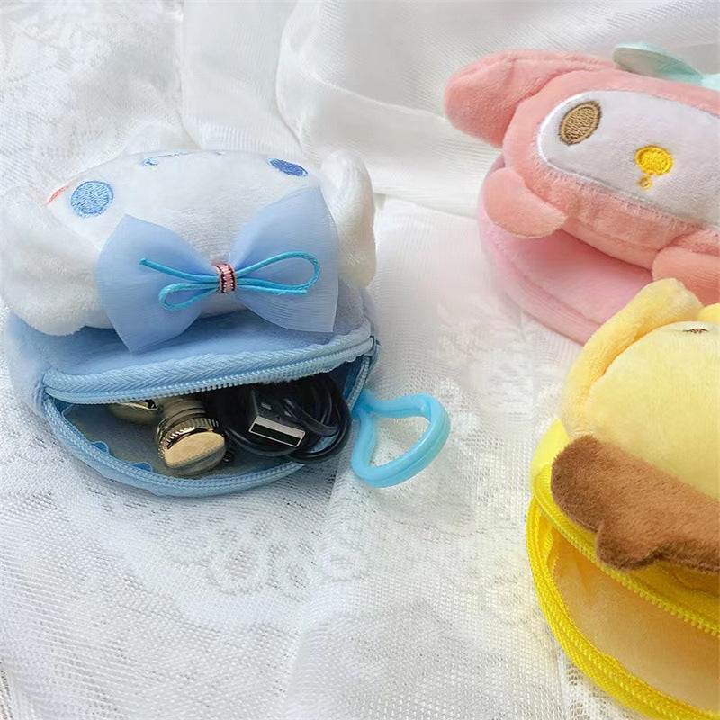 Dompet Koin Bundar Bulu Sanrio Kitty Melody Kuromi Cinnamoroll