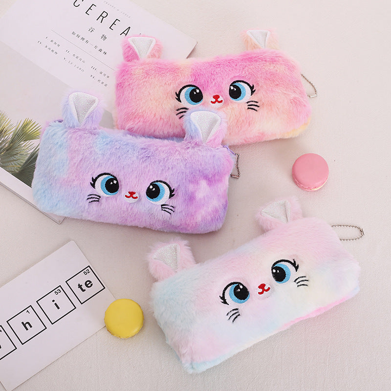 Dompet Tempat Pensil Bulu Muka Kucing Warna Gradasi
