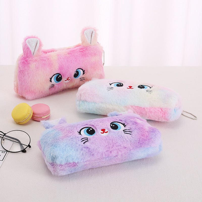 Dompet Tempat Pensil Bulu Muka Kucing Warna Gradasi
