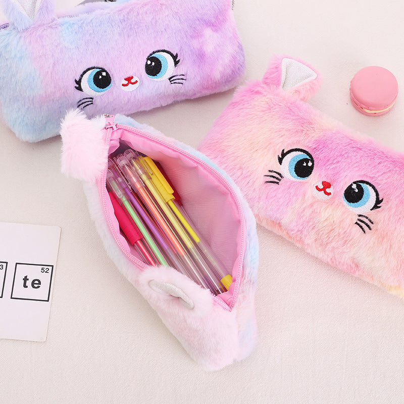 Dompet Tempat Pensil Bulu Muka Kucing Warna Gradasi