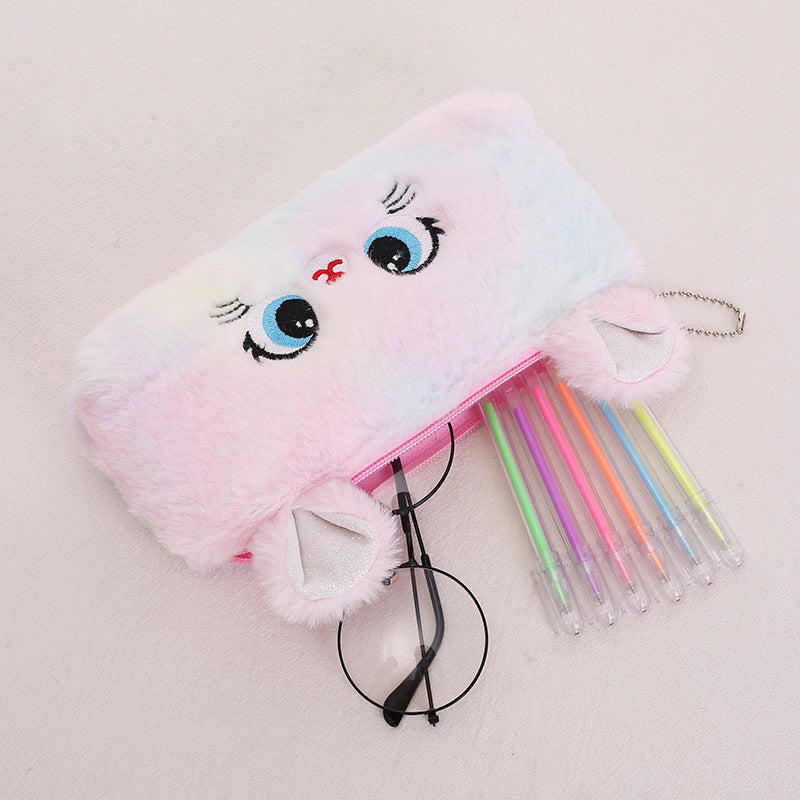 Dompet Tempat Pensil Bulu Muka Kucing Warna Gradasi