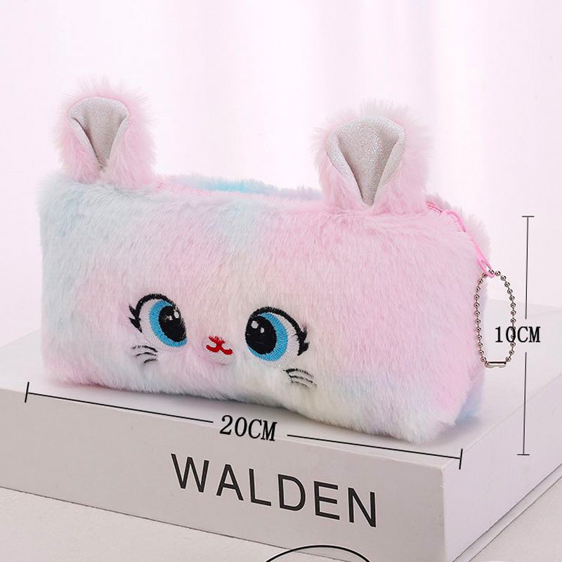 Dompet Tempat Pensil Bulu Muka Kucing Warna Gradasi