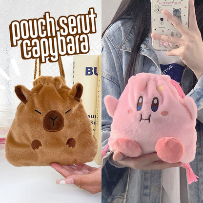 Kantong Pouch Serut Capybara Tas Make Up Bulu Aesthetic Multifungsi MCOB4229