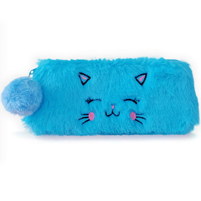 Dompet Tempat Pensil Bulu Muka Kucing Pom Pom