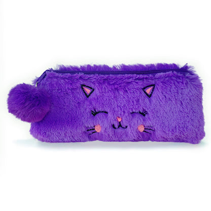 Dompet Tempat Pensil Bulu Muka Kucing Pom Pom