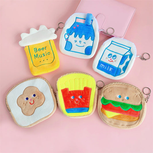 Dompet Kecil Koin Bulu Lembut Burger French Fries Bread Milk Yogurt