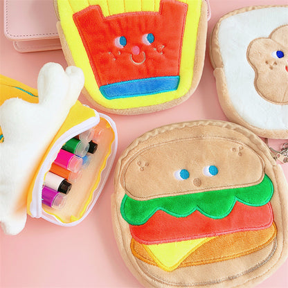 Dompet Kecil Koin Bulu Lembut Burger French Fries Bread Milk Yogurt