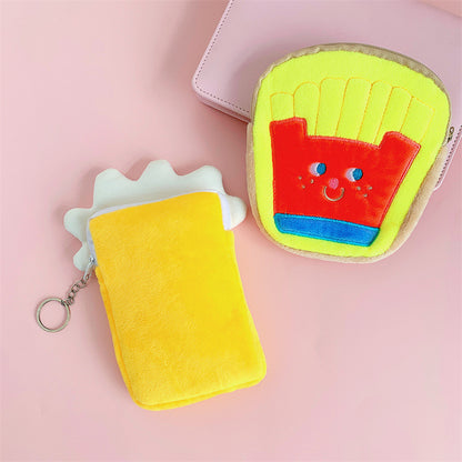 Dompet Kecil Koin Bulu Lembut Burger French Fries Bread Milk Yogurt