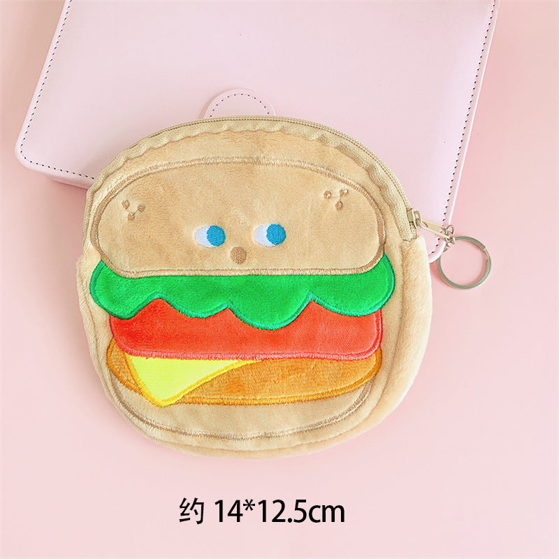 Dompet Kecil Koin Bulu Lembut Burger French Fries Bread Milk Yogurt