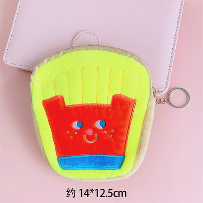 Dompet Kecil Koin Bulu Lembut Burger French Fries Bread Milk Yogurt