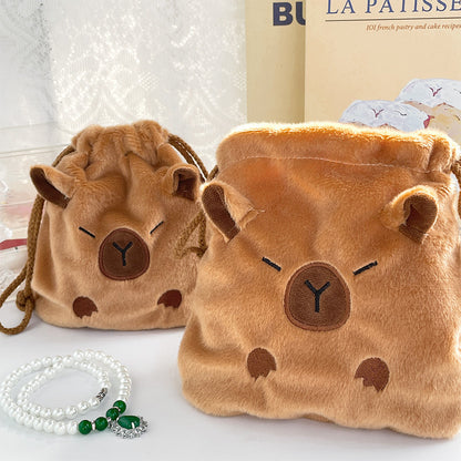 Kantong Pouch Serut Capybara Tas Make Up Bulu Aesthetic Multifungsi MCOB4229