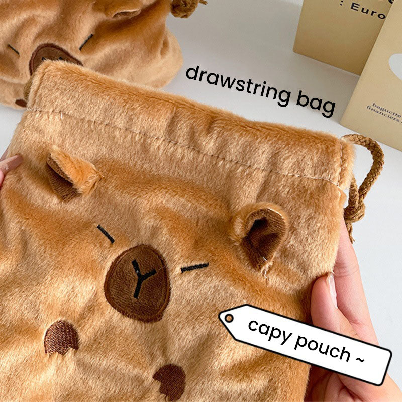 Kantong Pouch Serut Capybara Tas Make Up Bulu Aesthetic Multifungsi MCOB4229