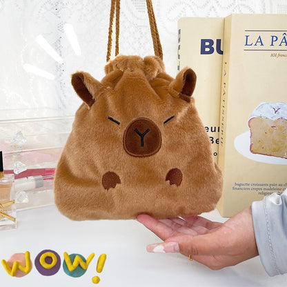 Kantong Pouch Serut Capybara Tas Make Up Bulu Aesthetic Multifungsi MCOB4229