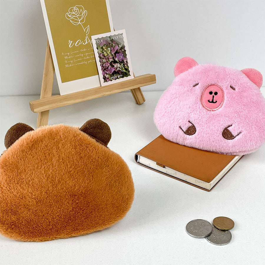 Dompet Koin Bulu Capybara Resleting Gantungan Kunci Pouch Dompet Lucu MCOB4349